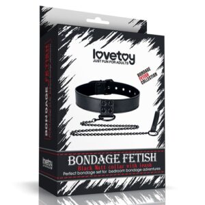 Bondage Fetish-Black Matt Collar With Leash
