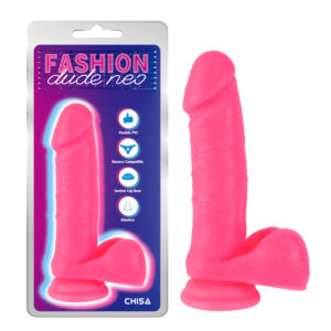 Fasion Dude Neo - 7.6" Dual Density Suction Cup Dildo - Neon Pink