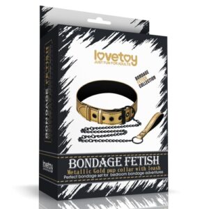 Bondage Fetish - Metallic Gold Pup Collar With Leash