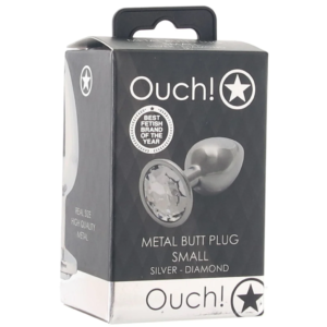 Ouch! Metal Butt Plug – Small - Silver with Diamond Gem