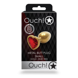 Ouch! Metal Heart Butt Plug – Small - Gold with Ruby Gem