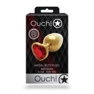 Ouch! Metal Heart Butt Plug – Medium - Gold with Ruby Gem
