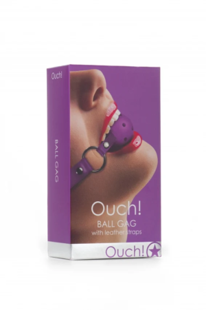 Ouch! Ball Gag with Leather Straps - Purple